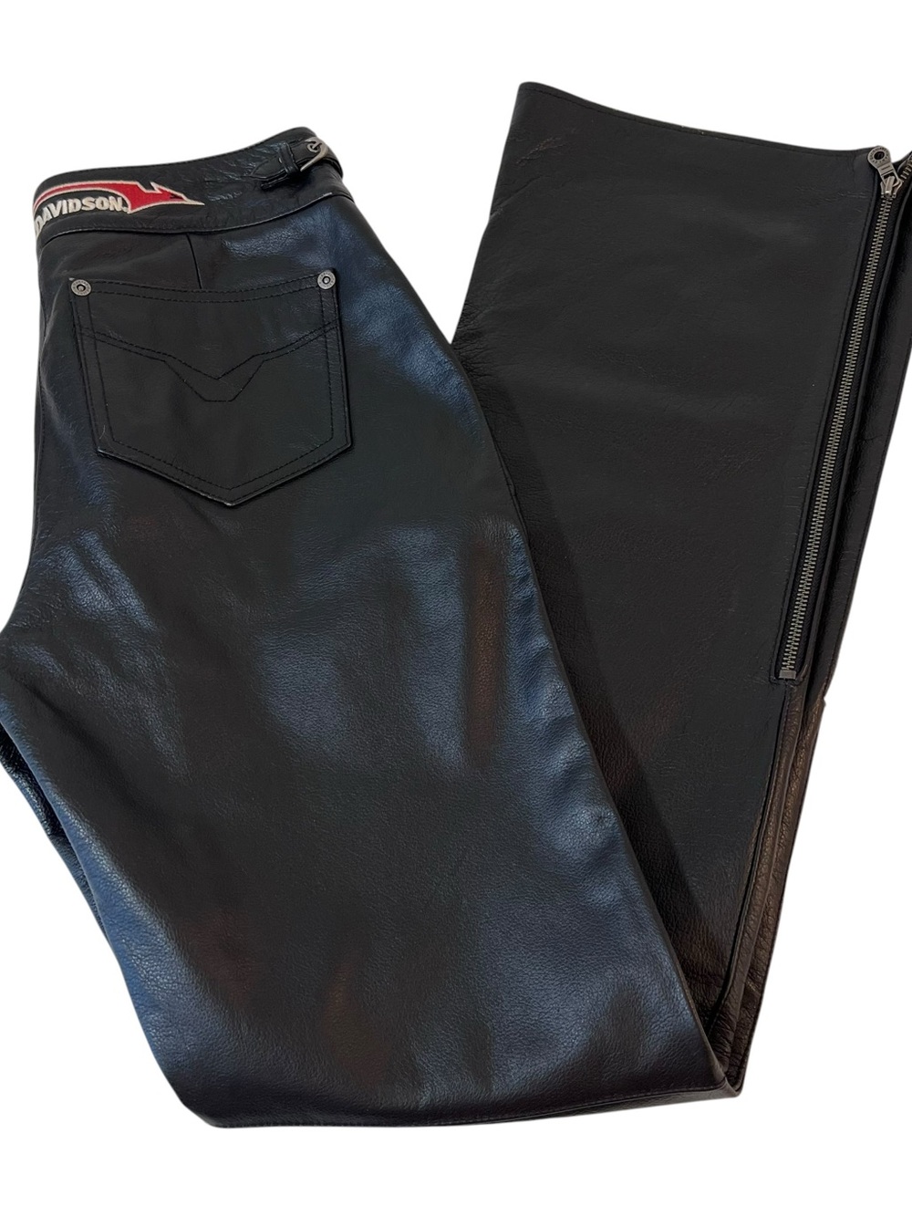 Harley Davidson Black Leather Pants Womens Size 2 Waist 28” Raise 9”Inseam 33”